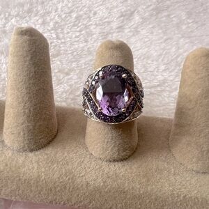 NWOT 18K Rose Gold over Sterling Genuine Amethyst n Topaz Statement Ring